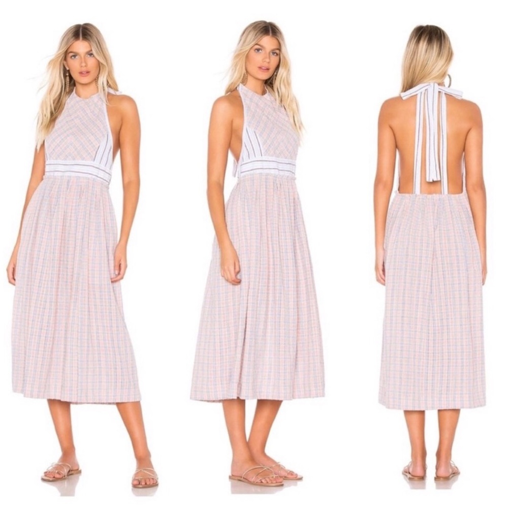 FREE PEOPLE Pink plaid backless dress large
